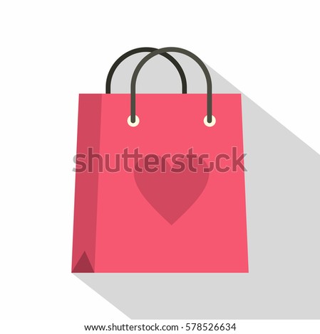 Pink shopping bag with heart icon. Flat illustration of pink shopping bag with heart vector icon for web isolated on white background