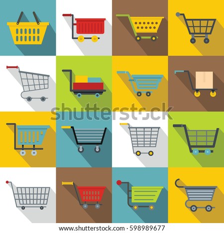 Shopping cart icons set. Flat illustration of 16 shopping cart vector icons for web