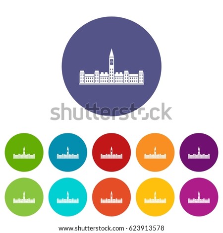 Parliament Building of Canada icons set in circle isolated flat vector illustration