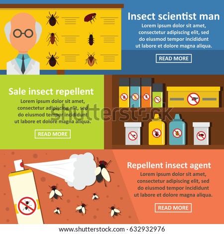 Insect science banner horizontal concept set. Flat illustration of 3 insect science vector banner horizontal concepts for web