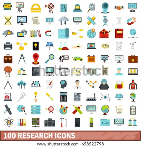 100 research icons set in flat style for any design vector illustration