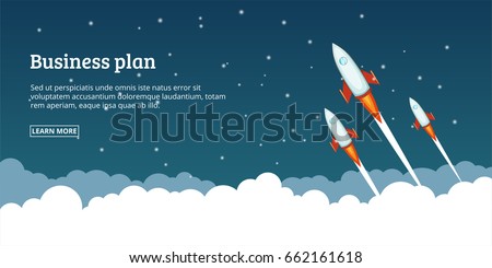 Office future rocket launch banner horizontal concept. Cartoon illustration of office future rocket launch banner horizontal vector concept for web