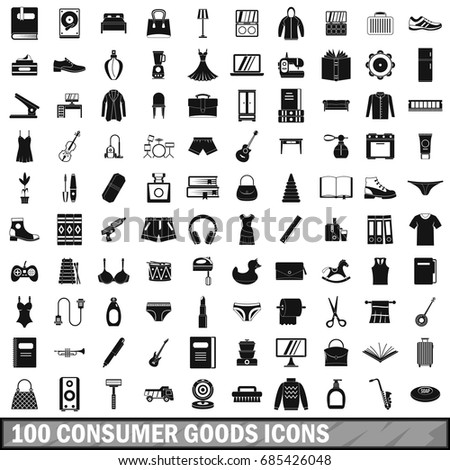100 consumer goods icons set in simple style for any design vector illustration