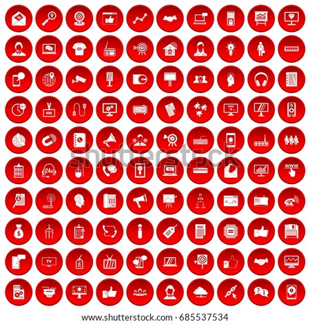 100 data exchange icons set in red circle isolated on white vectr illustration