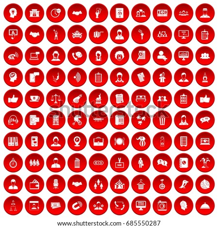 100 coherence icons set in red circle isolated on white vectr illustration