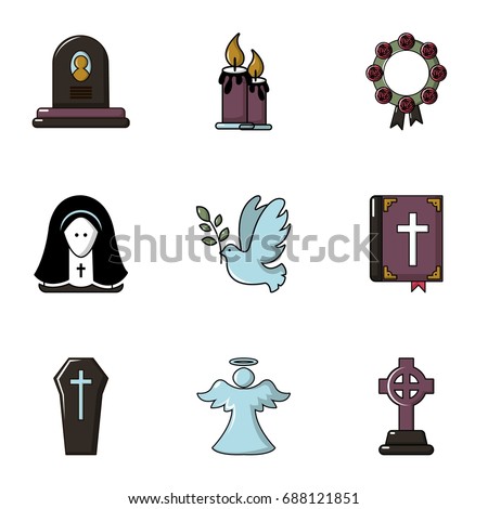 Funeral home icons set. Flat set of 9 funeral home vector icons for web isolated on white background