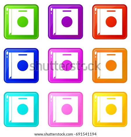 Paper bag icons of 9 color set isolated  illustration