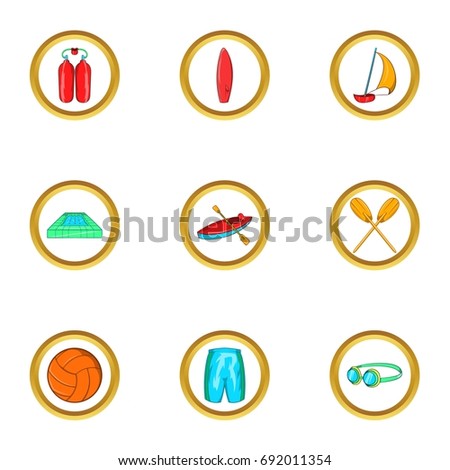 Water sport holiday icon set. Cartoon set of 9 water sport holiday vector icons for web isolated on white background