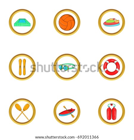 Water amusement icon set. Cartoon set of 9 water amusement vector icons for web isolated on white background