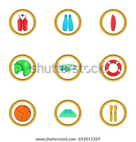 Water sport icon set. Cartoon set of 9 water sport vector icons for web isolated on white background