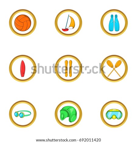 Water hobby icon set. Cartoon set of 9 water hobby vector icons for web isolated on white background