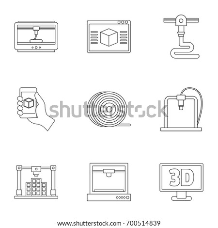 3d printer innovation icon set. Outline set of 9 3d printer innovation vector icons for web isolated on white background