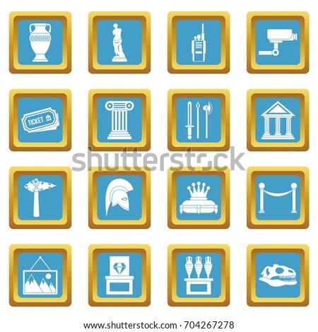 Museum icons set in azur color isolated vector illustration for web and any design