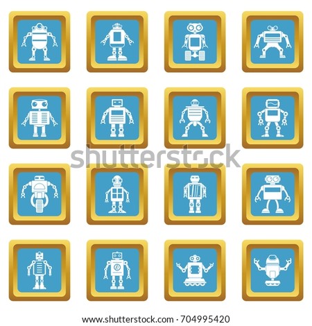 Robot icons set in azur color isolated vector illustration for web and any design