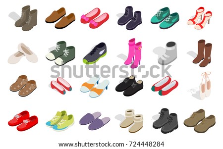 Man and woman shoes icon set. Isometric set of man and woman shoes vector icons for web isolated on white background ストックフォト © 