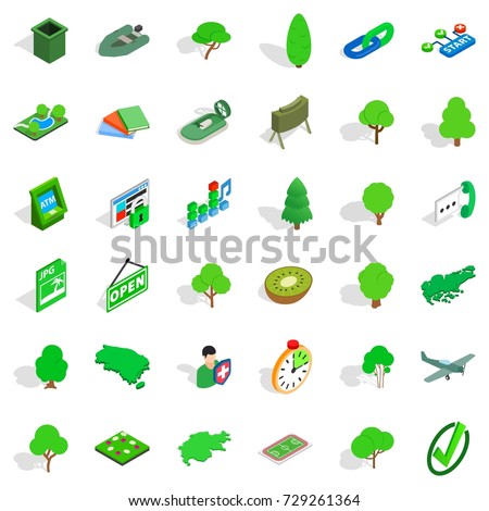 Ecology icons set. Isometric style of 36 ecology vector icons for web isolated on white background