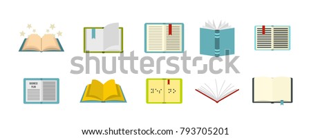 Open book icon set. Flat set of open book vector icons for web design isolated on white background