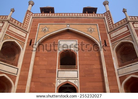 Close view of Humayun\'s Tomb in Delhi, India. It was the first garden-tomb on the Indian subcontinent.
