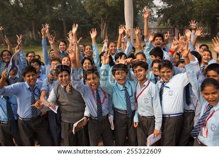 DELHI, INDIA - NOVEMBER 4: Unidentified school children visit Humayun\'s Tomb complex on November 4, 2014 in Delhi, India. Humayun\'s Tomb was the first garden-tomb on the Indian subcontinent.