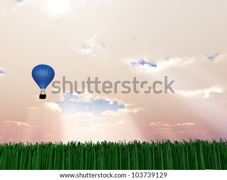 Hot Air Balloon in Sky with God Rays