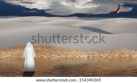 Holy man walks on water in desert flood