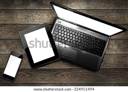 clipping path screen smartphone, tablet and laptop desk top