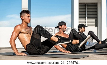 Similar – Image, Stock Photo Strong sportsman during intense training