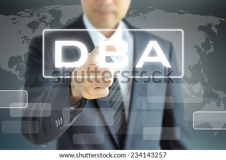 DBA or Doctor of Business Administration sign on virtual screen - Education concept