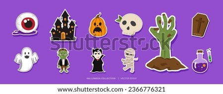 Cute Halloween decoration element sticker set, vector illustration design  