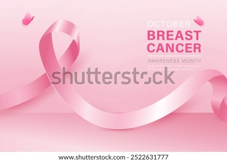 October breast cancer awareness month background with pink ribbon symbol, vector design