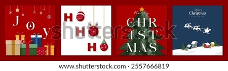 Christmas cover design collection set of fou, including text, square proportion vector illustration 