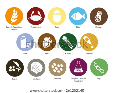 Allergen symbols information vector set Foto stock © 