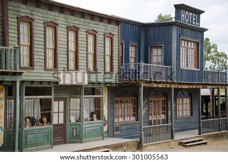 TABERNAS DESERT, ALMERIA, SPAIN - September 19, 2014: Hotel and hat shop in the western town