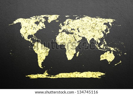 gold world map on black wall