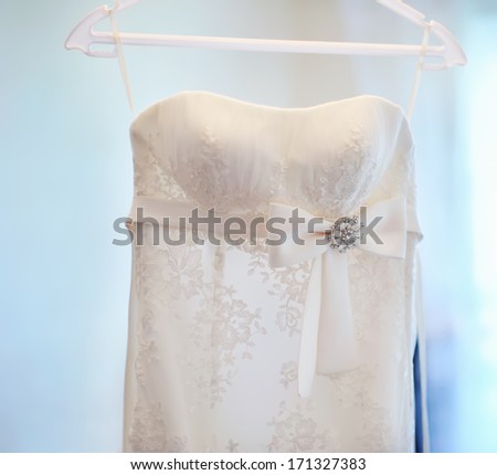 wedding dress in flat, bridal morning