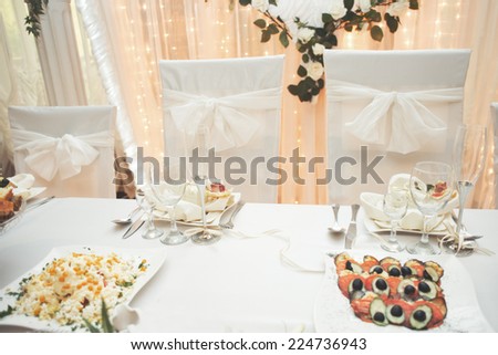 Wedding banquet in a restaurant. Served table.