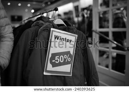 Winter Sale sign. Discount at shop.