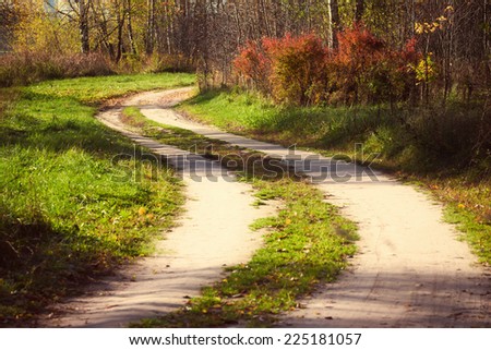 Winding road in countryside during sunny autumn day