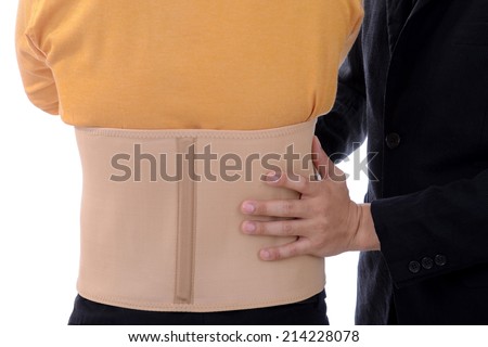 Businessman man with brace back support protection pain problem