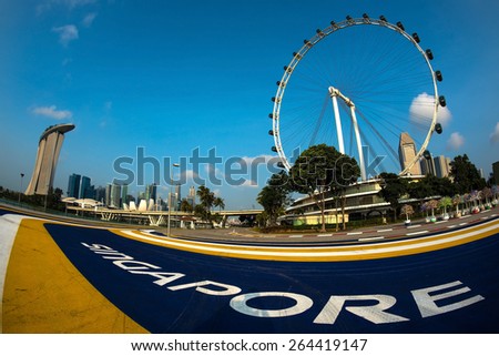 Singapore Airline Logo near the Flyer, Singapore City on March 17, 2015