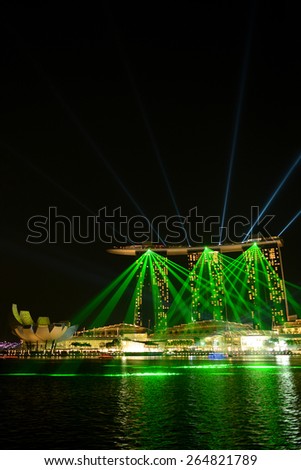 Marina Bay Sands Hotel Light Show at night, Singapore City on March 17, 2015