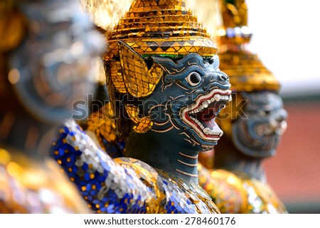 Picture from Wat Phra Kaew famous place and landmark of Thailand, Temple Giant Guardian at Grand palace in Bangkok province