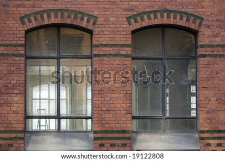 View on the facade of a warehouse store in the Speicherstadt of Hamburg.