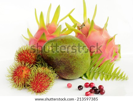 Many fruits on white background,Group of fruits on white background.