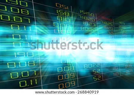 Display of Stock market quotes in blue motion blur abstract background.