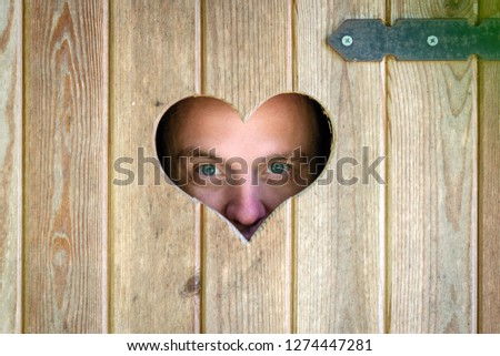 Similar – Image, Stock Photo Wooden door with heart shape hole. Wood plank background