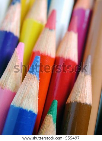 macro of sharpened pencil crayons