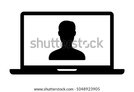 Video chat, video conference or telemedicine on laptop computer flat vector icon for apps and websites