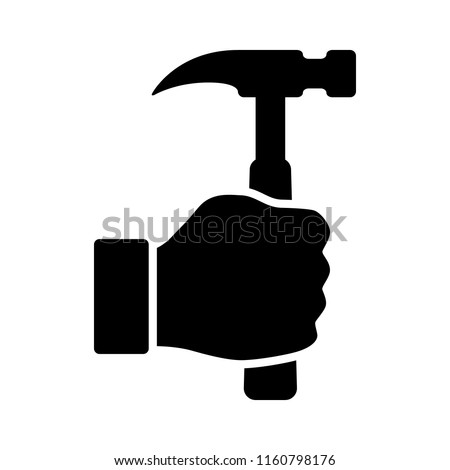 Hand holding hammer to repair or fix things flat vector icon for apps and websites