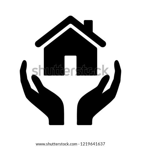 Hands holding home or homeowners insurance flat vector icon for real estate apps and website